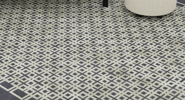 This graphic designed Tibetan rug was custom made to measure.